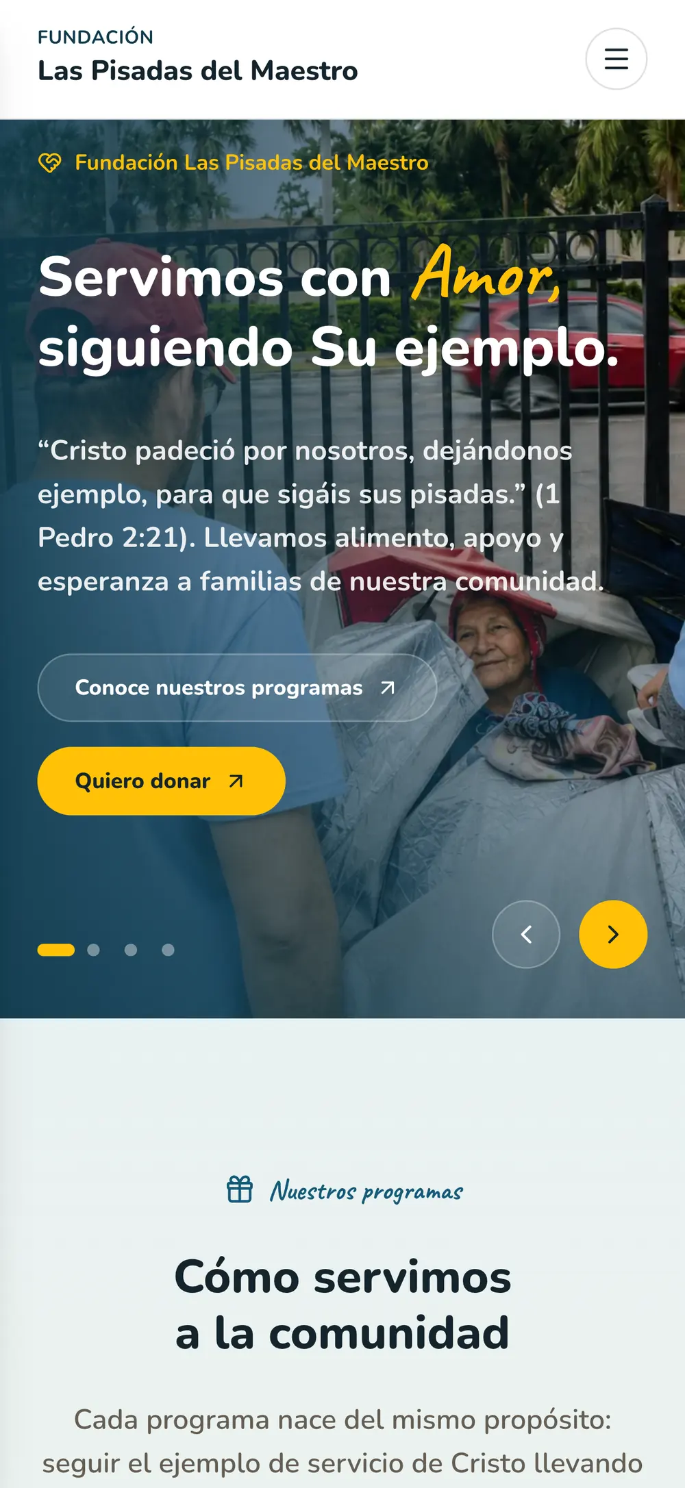 Las Pisadas del Maestro Foundation website on a mobile phone, built by Wild Ox