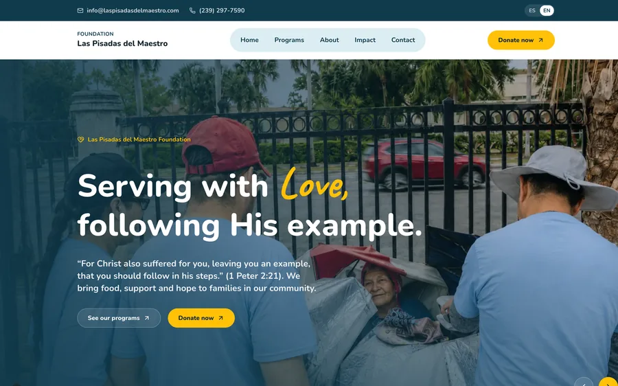 Las Pisadas del Maestro Foundation website, built by Wild Ox