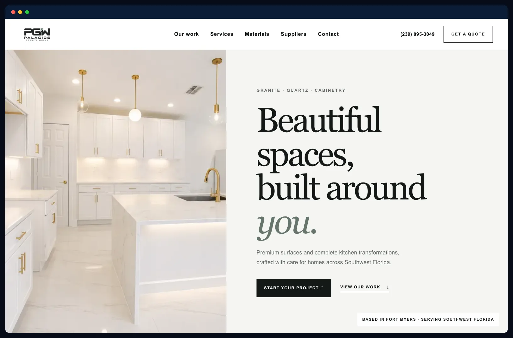 Palacios Granite Works website, built by Wild Ox