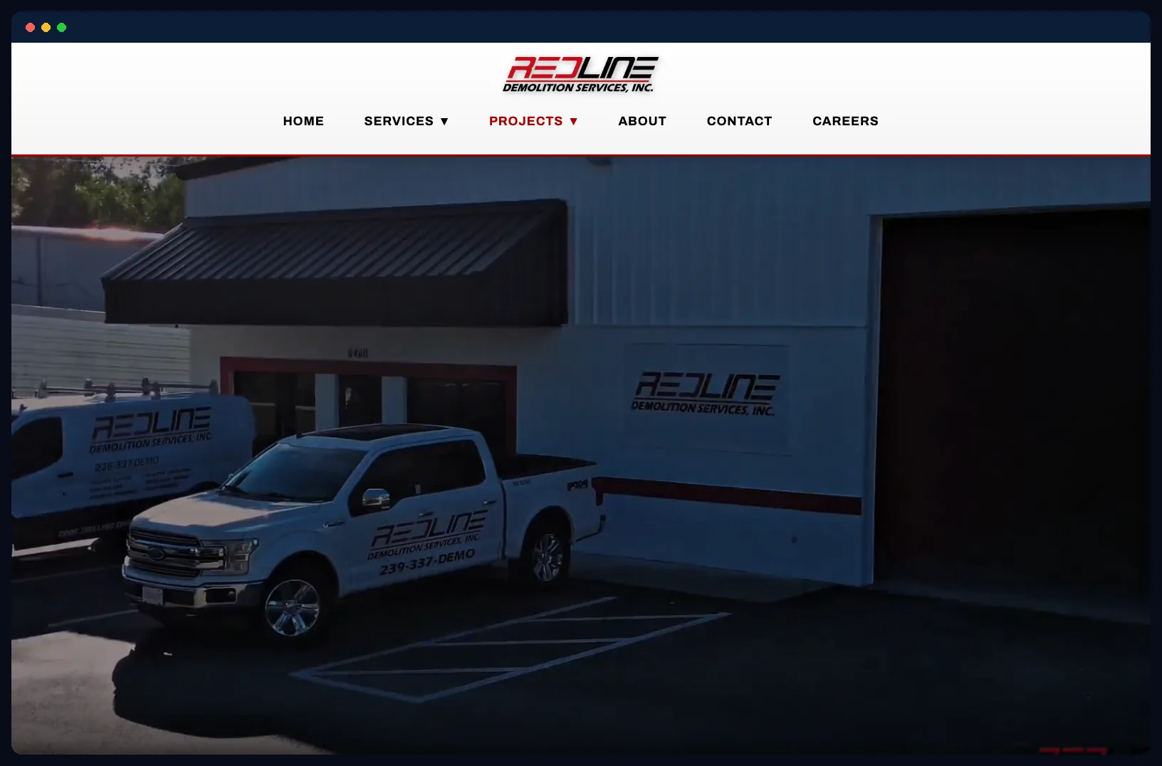 Redline Demolition Services website, built by Wild Ox