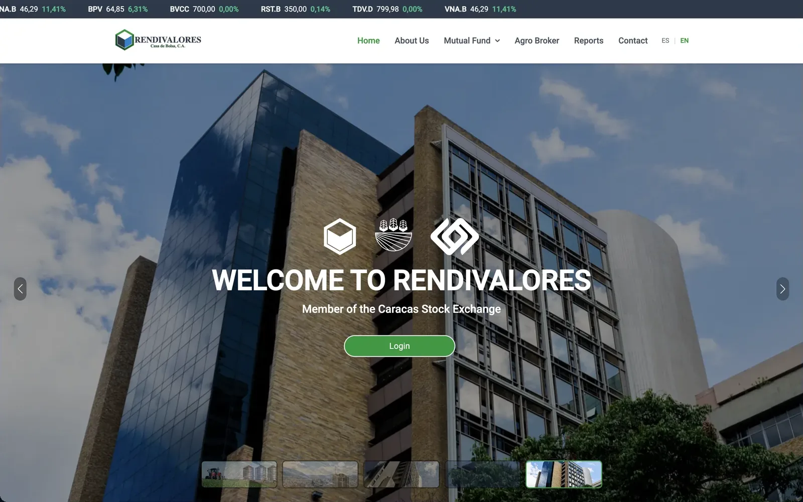 Rendivalores Casa de Bolsa website homepage on desktop, built by Wild Ox