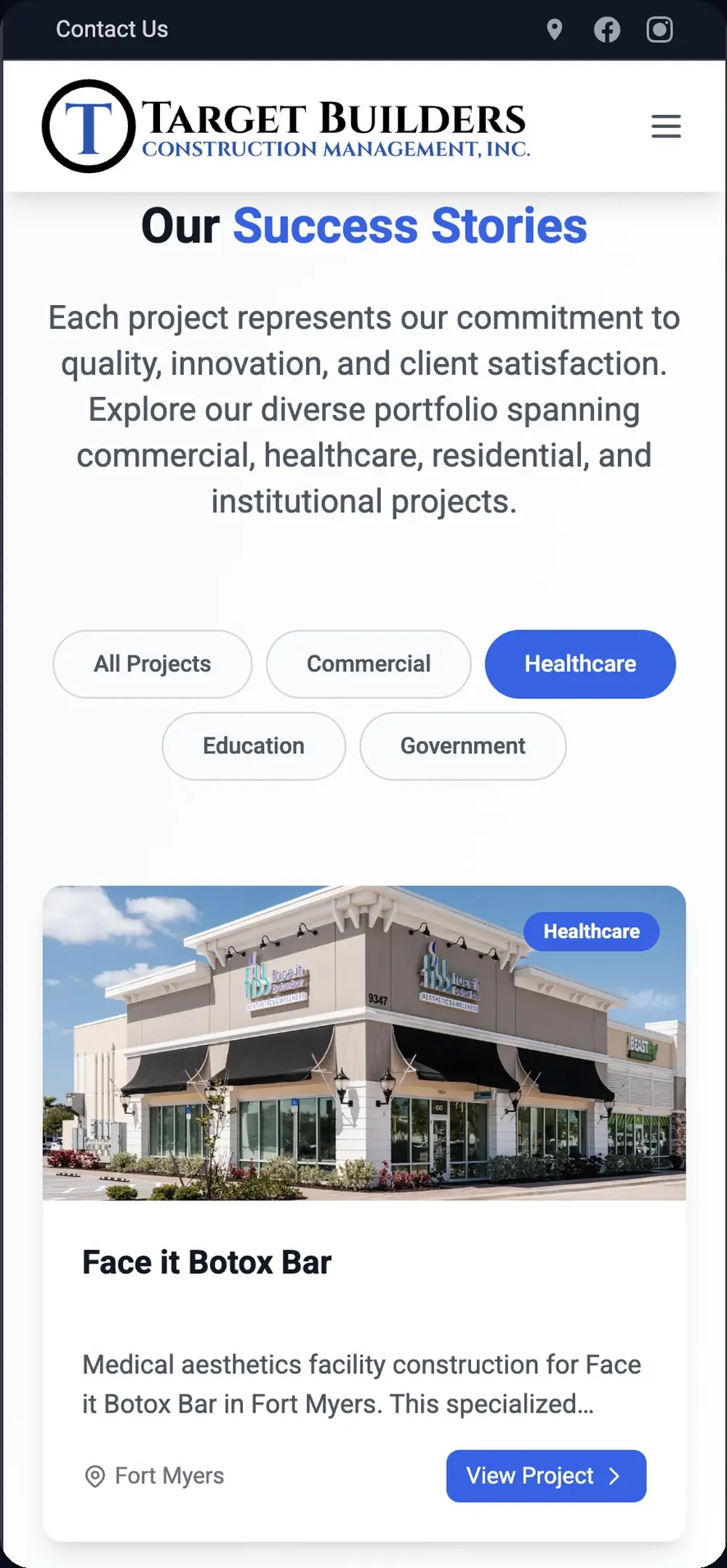 Target Builders website on a mobile phone, built by Wild Ox